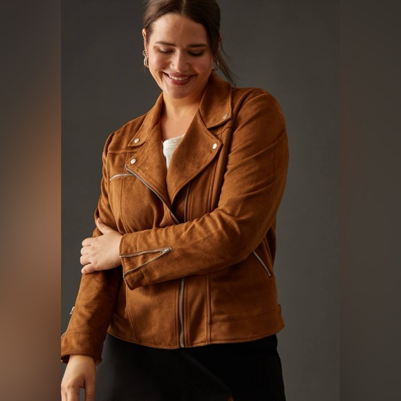 Anthropologie Vegan Suede brown moto Jacket, fits large - Picture 1 of 13
